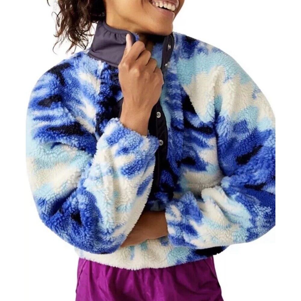Free People Blue Multi Tie-Dye Faux Sherpa Pullover